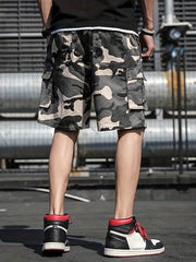 Men's Camo Cargo Shorts Elastic Waist Drawstring Outdoor Summer Shorts