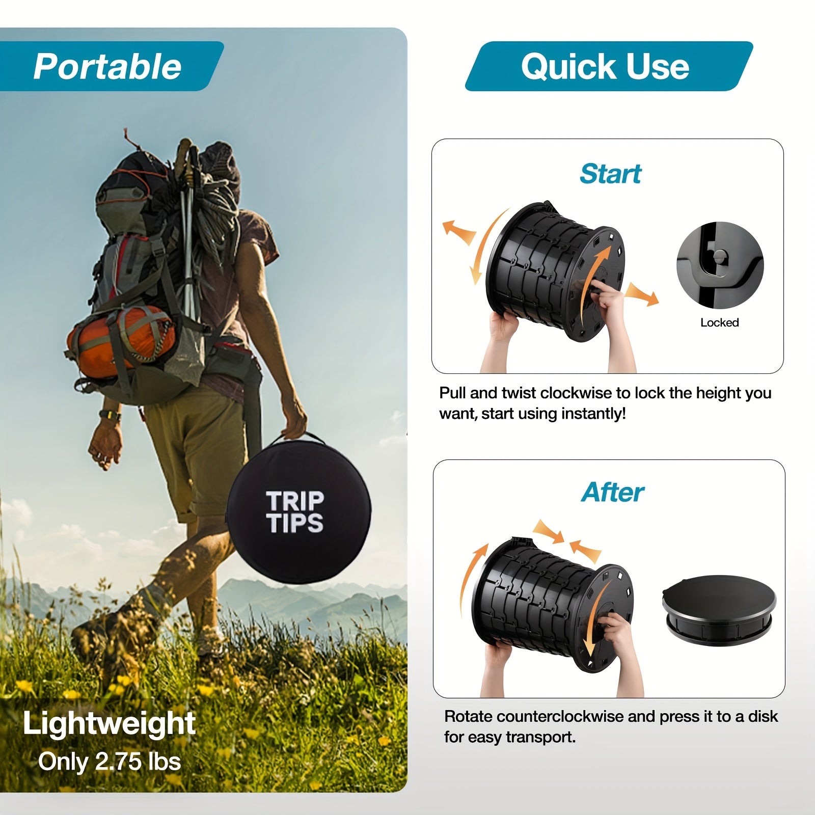 1pc Portable Toilet for Travel Adjustable Height Camping Toilet