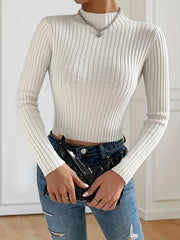 Solid Slim Mock Neck Sweater Long Sleeve for Spring & Fall