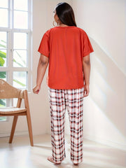 Plaid Print Tee & Pants Loungewear Set