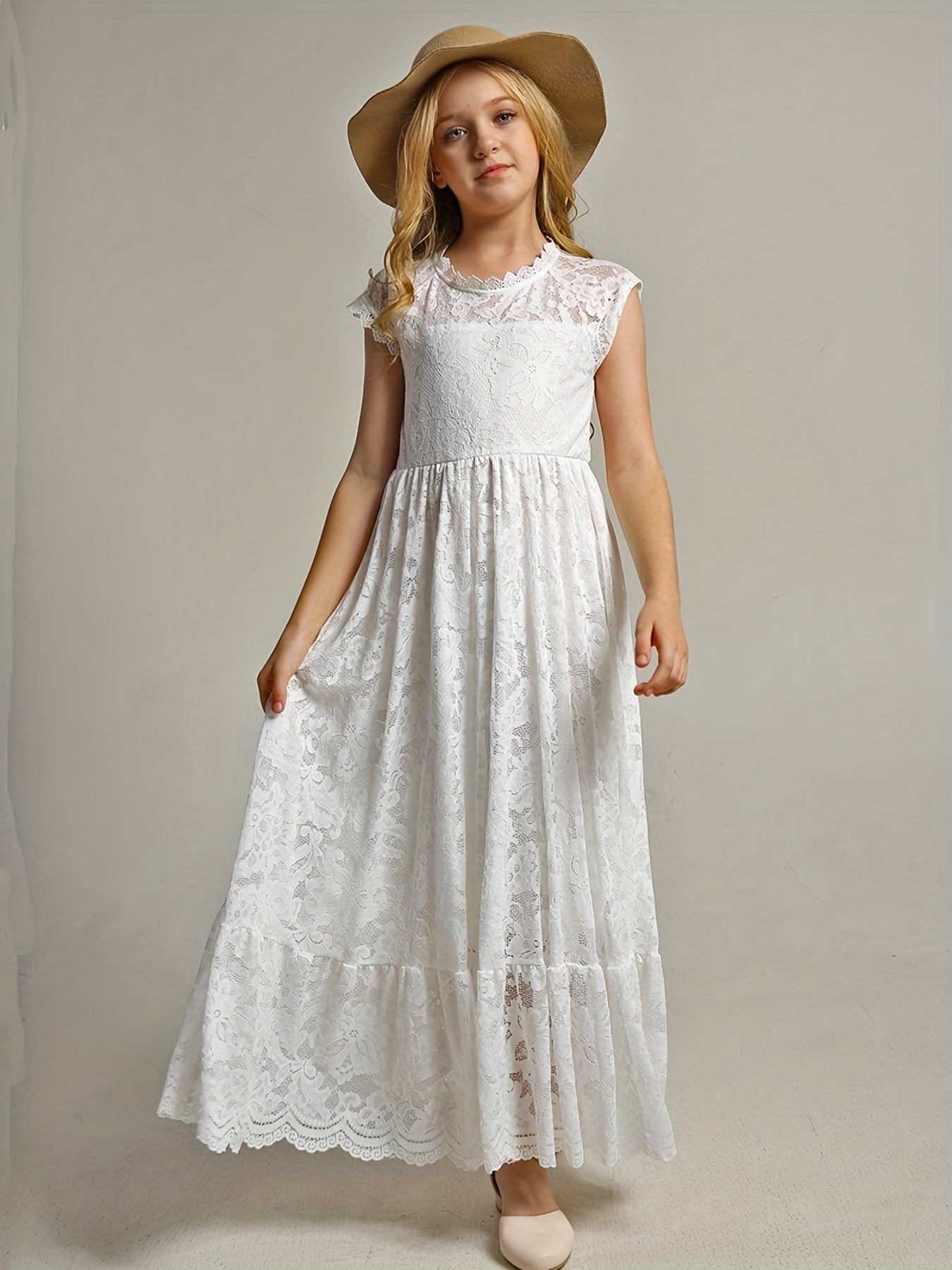 Floral Lace Backless Maxi Dress for Girls