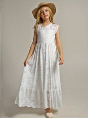 Floral Lace Backless Maxi Dress for Girls