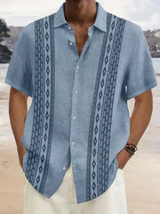 Retro Style Stripe Print Men's Casual Short Sleeve Shirt