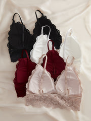 4pcs Lace Wireless Bras Comfy Scallop Trim Bra Women's Lingerie