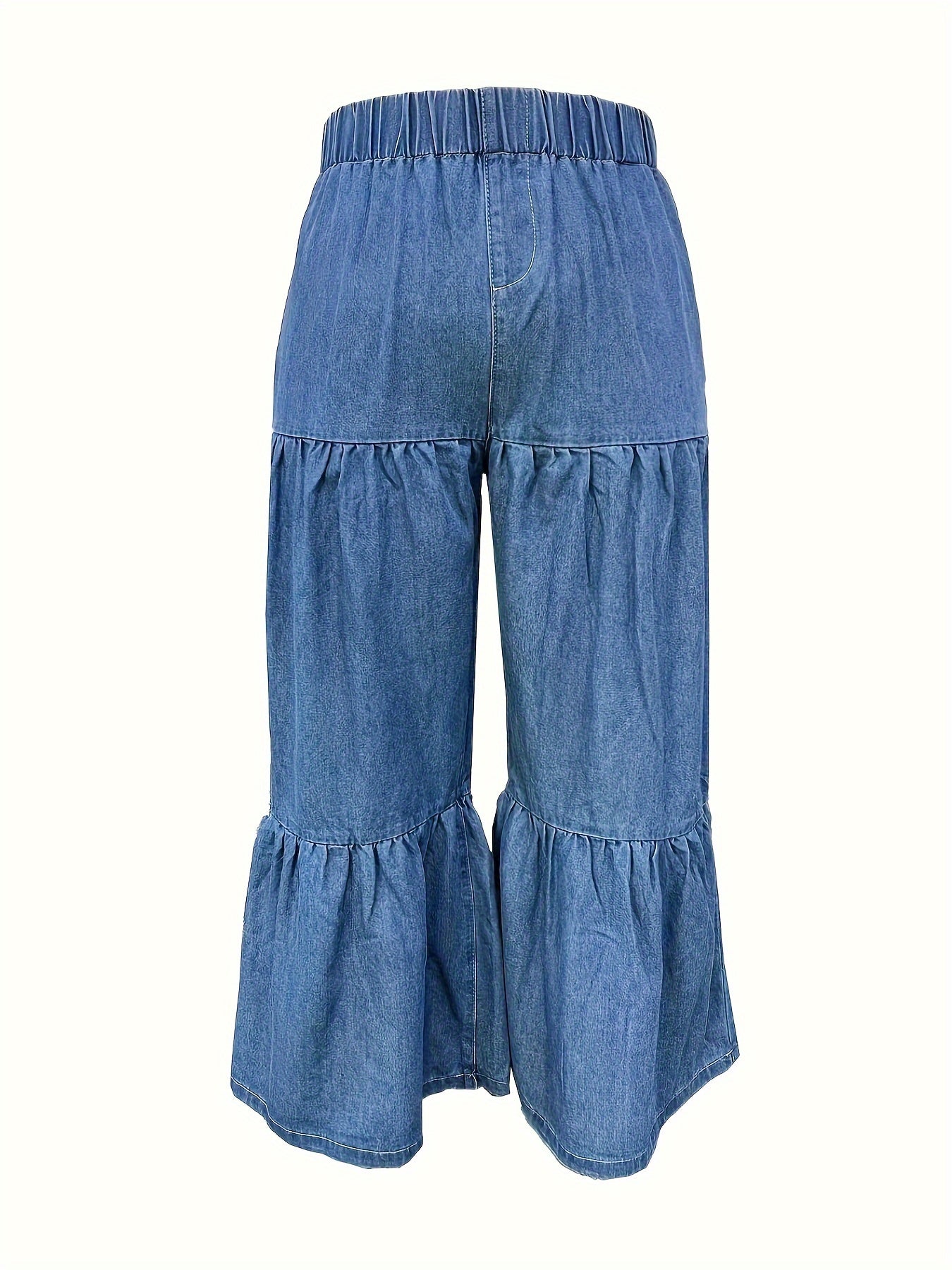 Women's Plus Ruffle Trim High Rise Wide Leg Jeans