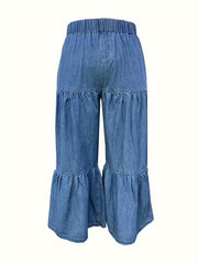 Women's Plus Ruffle Trim High Rise Wide Leg Jeans