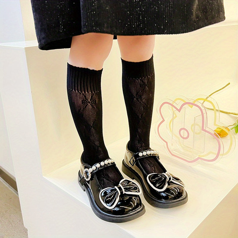 Girls Cotton Blend Bow Pattern Knee High Socks
