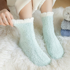 Colorblock Fuzzy Socks Comfy & Warm Mid Tube Socks Women's Stockings