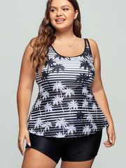 Striped & Tropical Print Tankini Set