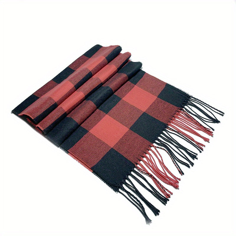 Men's Winter Plaid Fringed Scarf Long Gift Scarf Collar