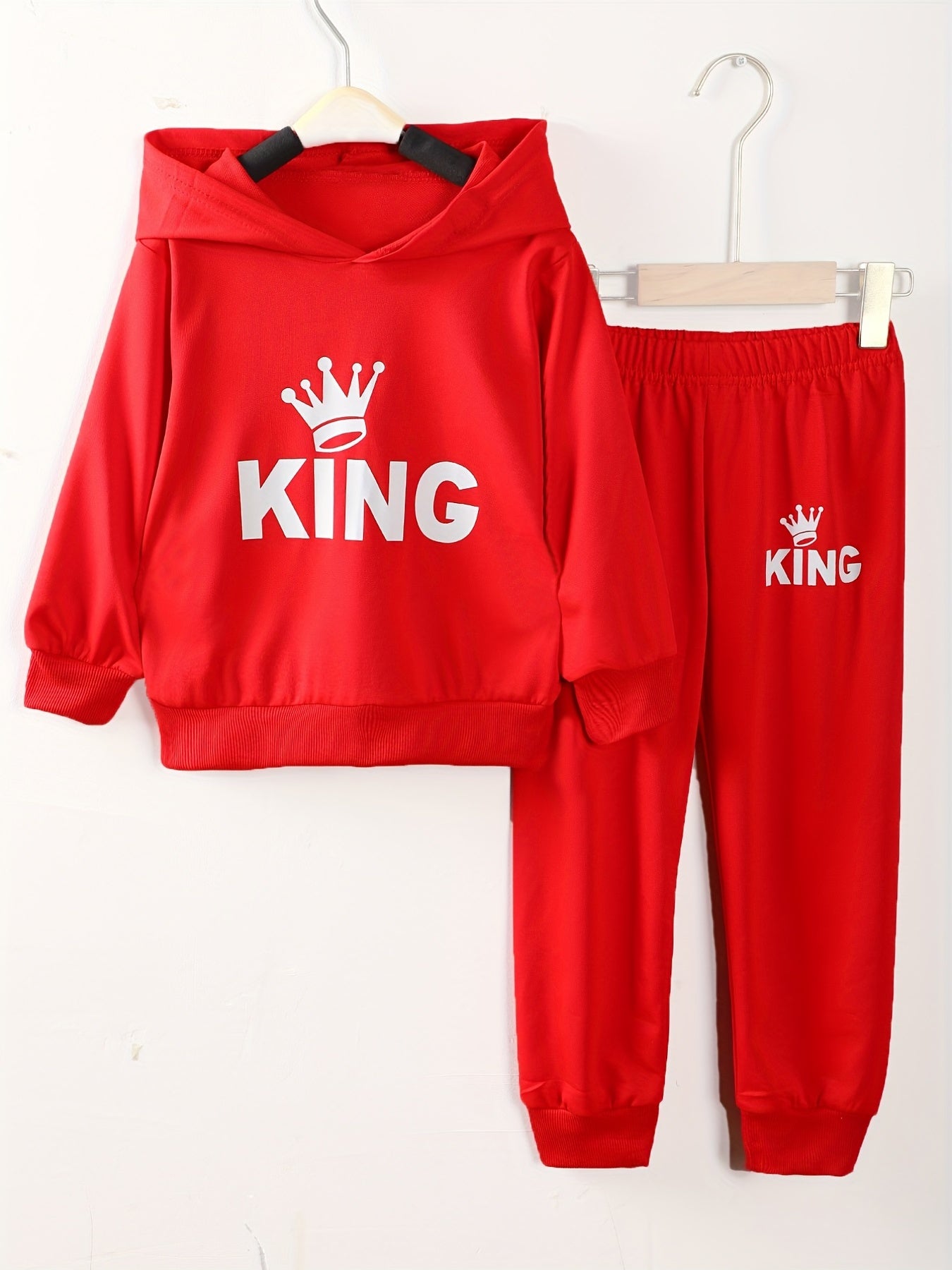 Boy's Crown Pattern 2pcs Sweatshirt & Sweatpants Set KING Print Outfit