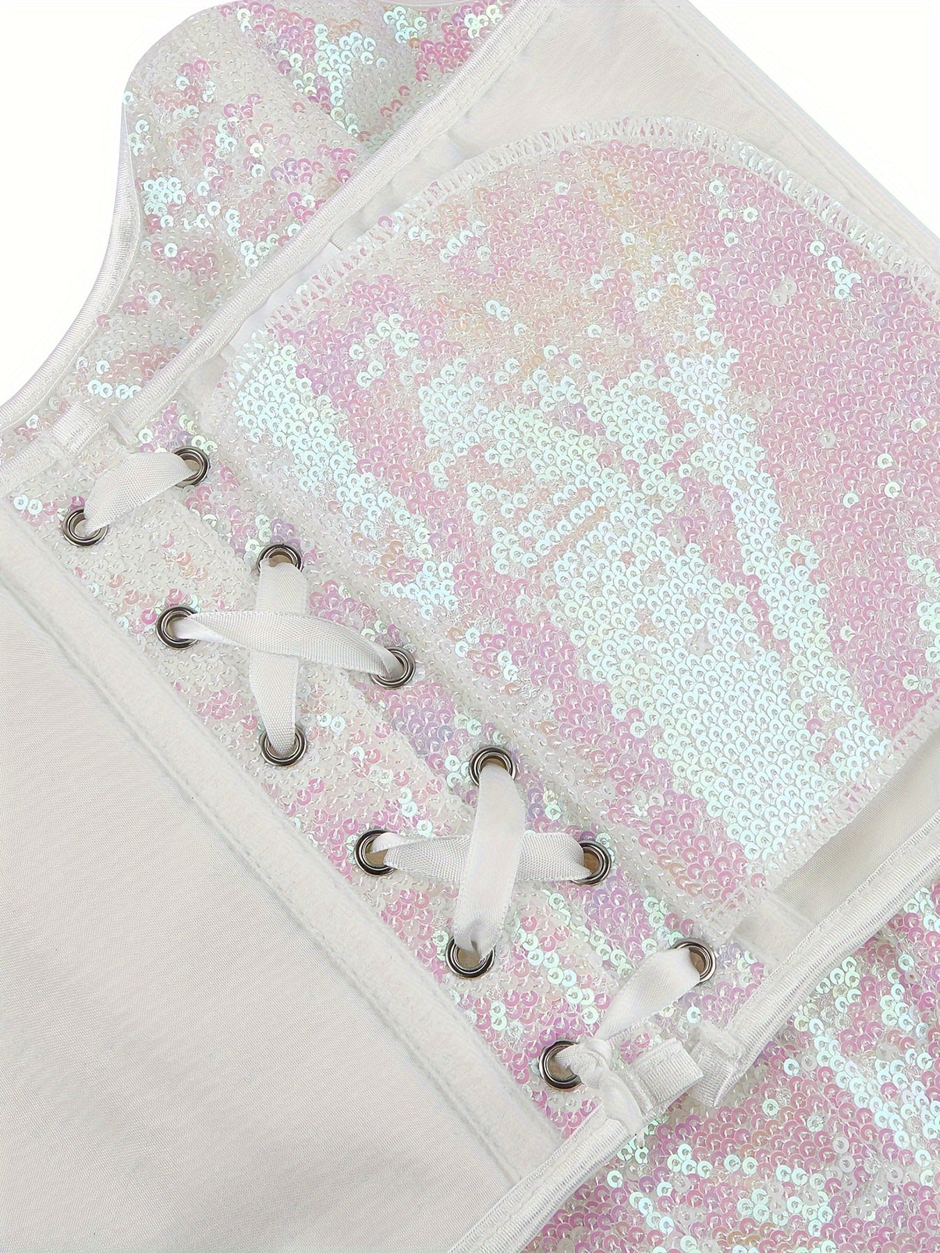 Sequin Strapless Corset Bustier Tummy Control Lace Up Slimmer Body Shaper