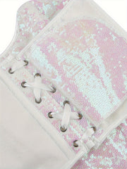 Sequin Strapless Corset Bustier Tummy Control Lace Up Slimmer Body Shaper