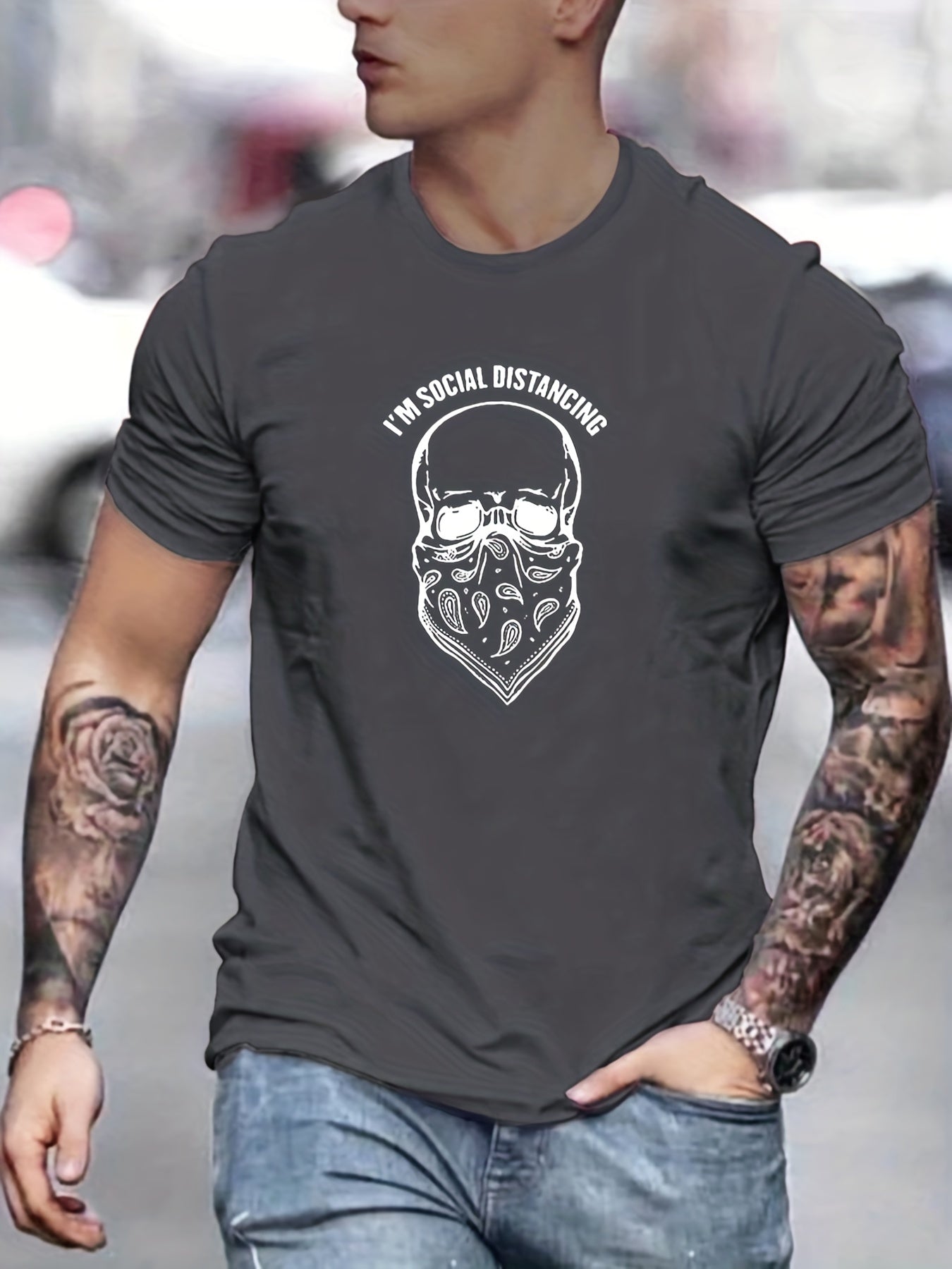 Men's Social Distancing Letter Print T Shirt for Summer