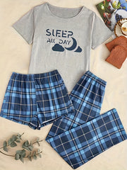 Preppy Loungewear Set Women's Plus Graphic Tee & Plaid Shorts