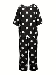 Women's Plus Polka Dot Tee & Pants 2pcs Set