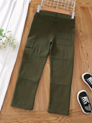 Girls Casual Cotton Cargo Pants Straight Wide Leg Jogger Pants