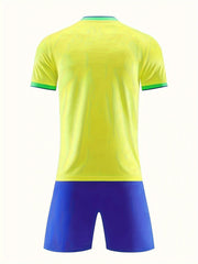 Boys Striped Soccer Jersey & Shorts Set, Quick Dry, Stretchy
