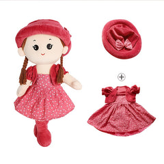 13in Plush Girl Doll with Braided Hair Red Outfit Expressive Eyes Cuddly Toy