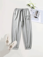 Dinosaur Print Jogging Pants with Side Pockets