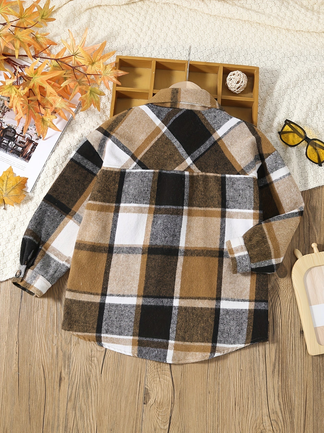 Boys Flannel Jacket Plaid Long Sleeve Lapel Button Down Shirt