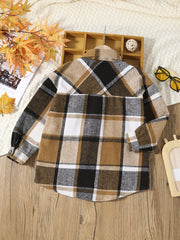 Boys Flannel Jacket Plaid Long Sleeve Lapel Button Down Shirt