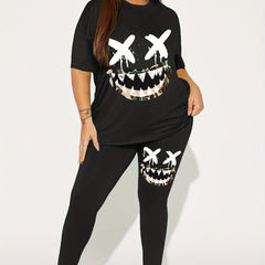Graphic Print Two Piece Set Short Sleeve T-Shirt & Slim Long Pants