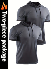 Men Hooded T shirt Active Stretch Moisture Wicking Hooded Top
