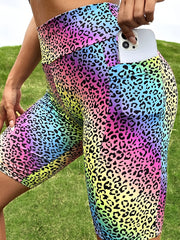 Leopard Print Yoga Shorts with Pockets & Butt Lifting