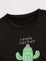 Cactus Print Pajama Set Short Sleeve T-shirt & Shorts