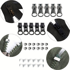 Zipper Repair Kit 48pcs 5 Sliders Stops Replacement Head Bottom Top Stop Fix