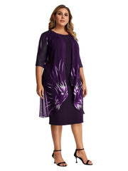Mesh Floral Print Half Sleeve Midi Dress Women's Plus Medium Stretch