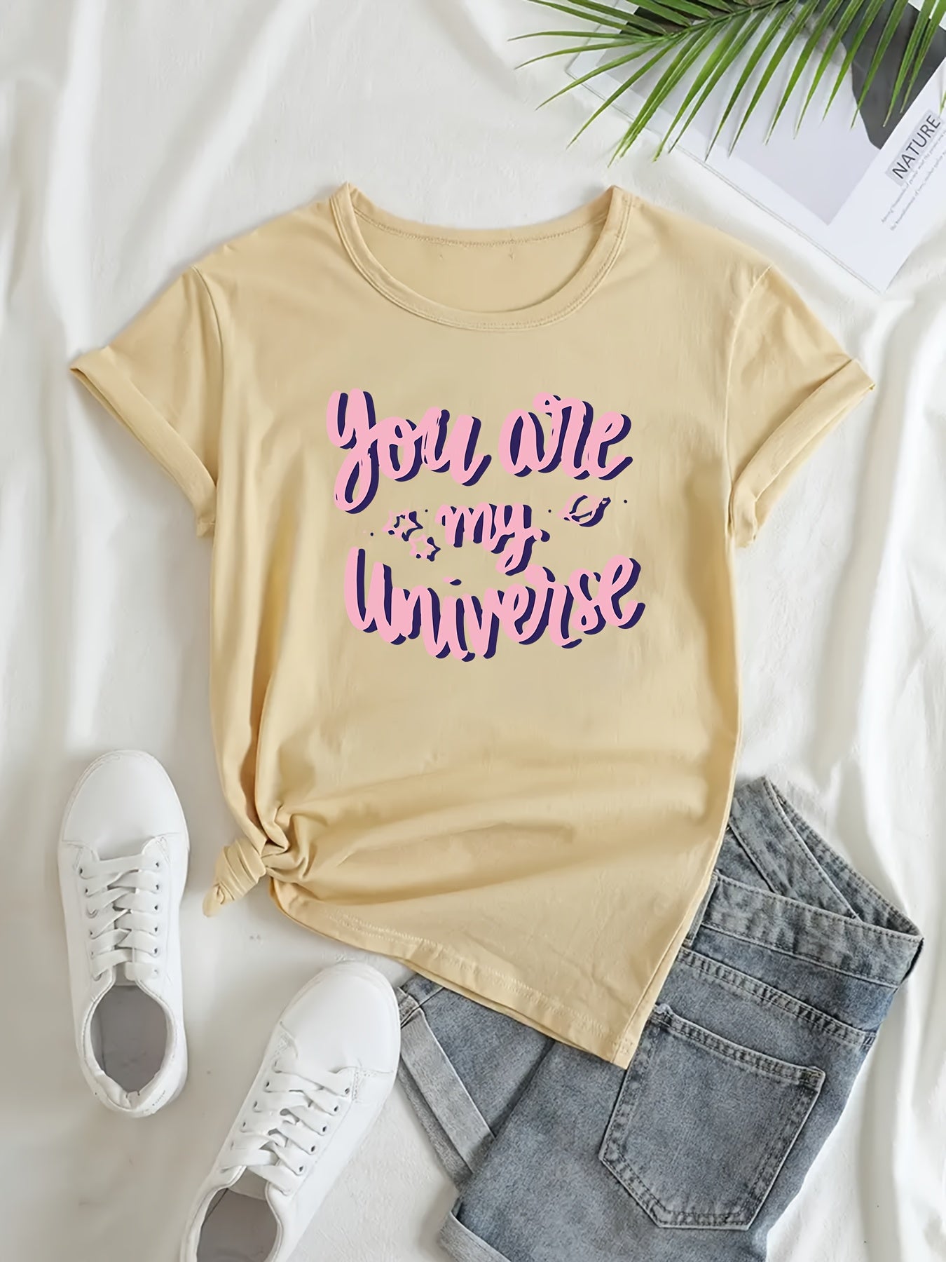 Letter Graphic Sports T-shirt Round Neck Short Sleeves for Women