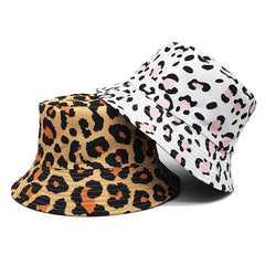Leopard Print Bucket Hat Y2K Fisherman Cap Reversible