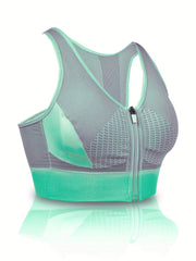 Colorblock Zipper Sports Bra Push Up Shockproof Bra Women's Lingerie
