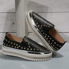 Women's Rivet Platform Loafers Slip On Low Top Shoes