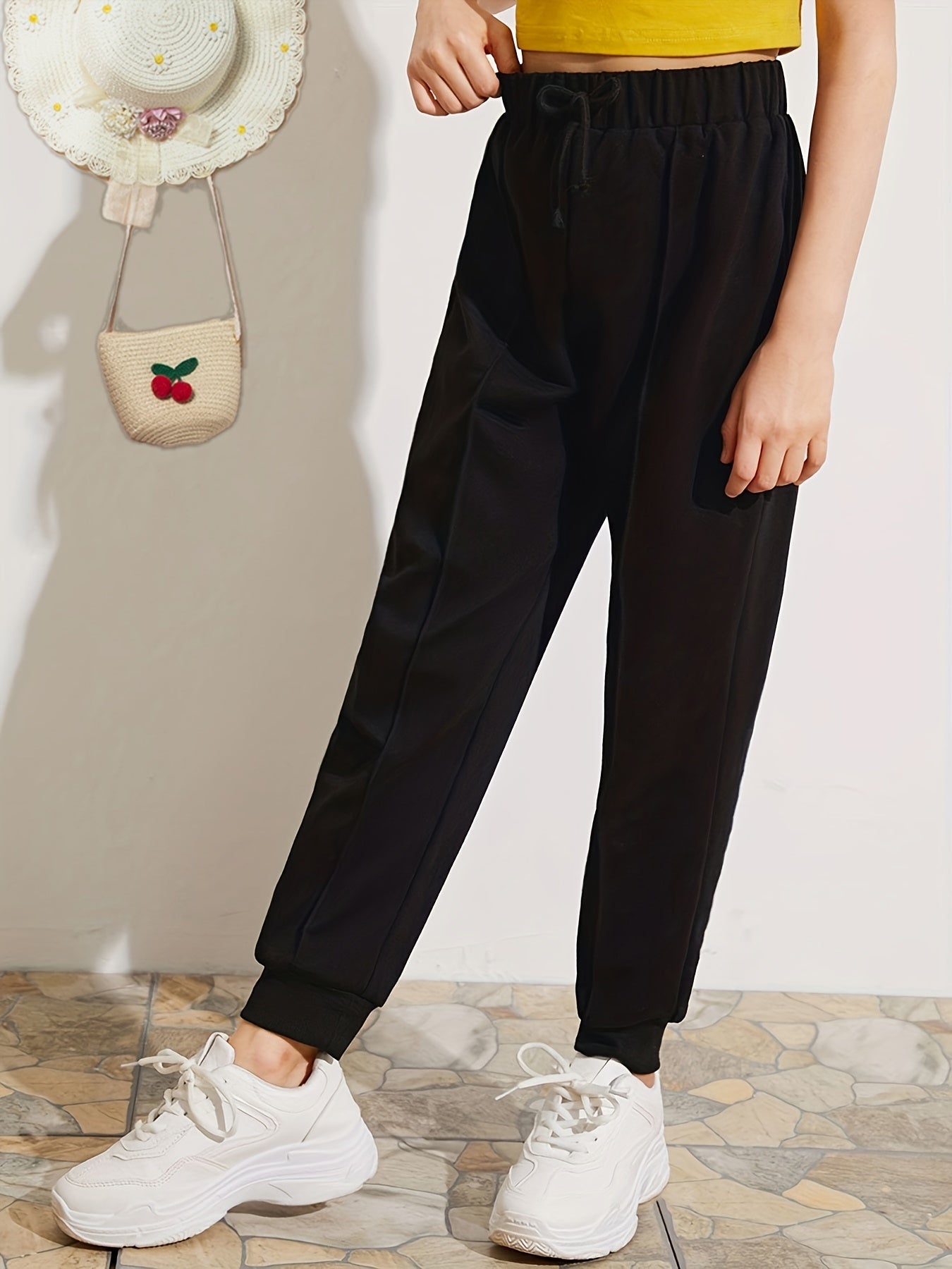 Girls High Waist Jogger Pants for Spring & Autumn