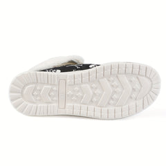 Women's Skull Pattern Fuzzy Canvas Shoes Slip On Low Top Plush Lined Snow Boots