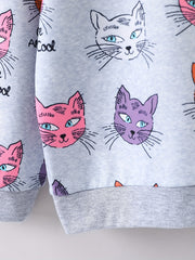 Girls Sweatshirt CATS ARE ALWAYS Print Long Sleeve Pullover Top
