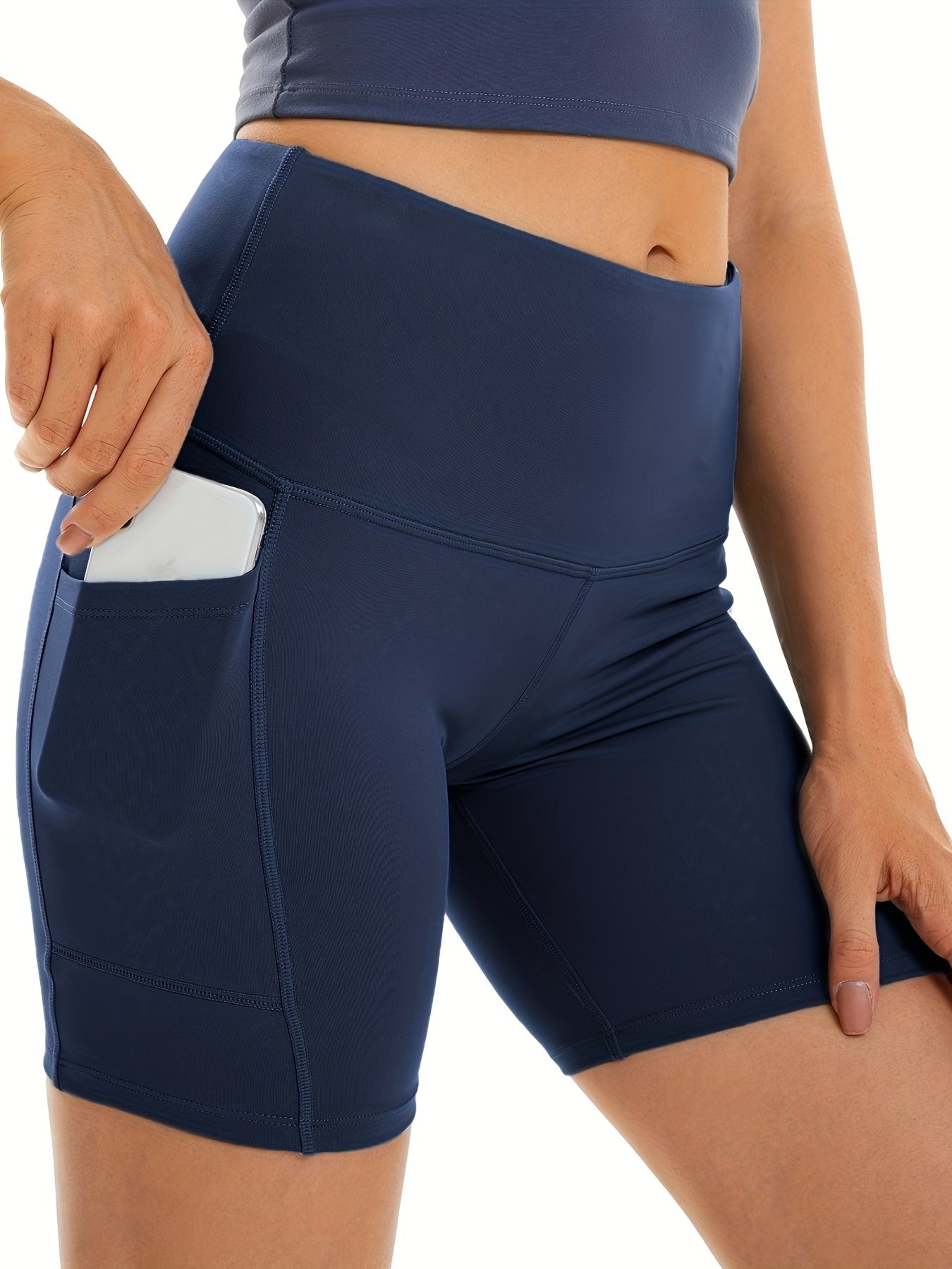 Women's Yoga Shorts High Waist with Side Pockets Tummy Control Workout Shorts