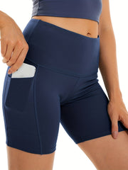 Women's Yoga Shorts High Waist with Side Pockets Tummy Control Workout Shorts