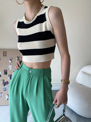 Striped Knitted Crop Tank Top Y2K Sleeveless Tank Top For Summer