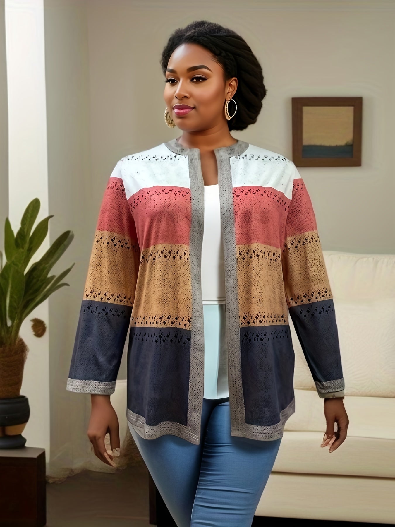 Colorblock Eyelet Embroidered Cardigan