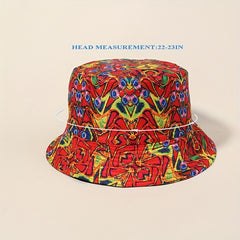 Y2K Red Graffiti Bucket Hat Reversible Fisherman Cap