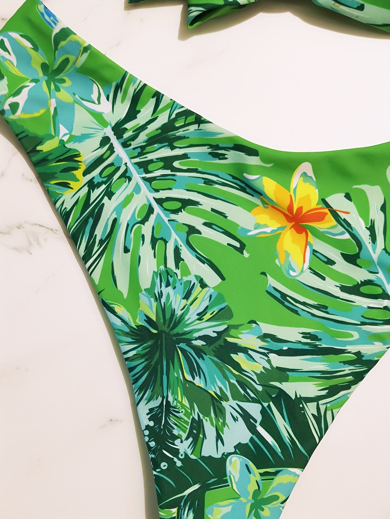 Tropical Plant Leaf & Flower Print Bandeau Two Piece Bikini Set