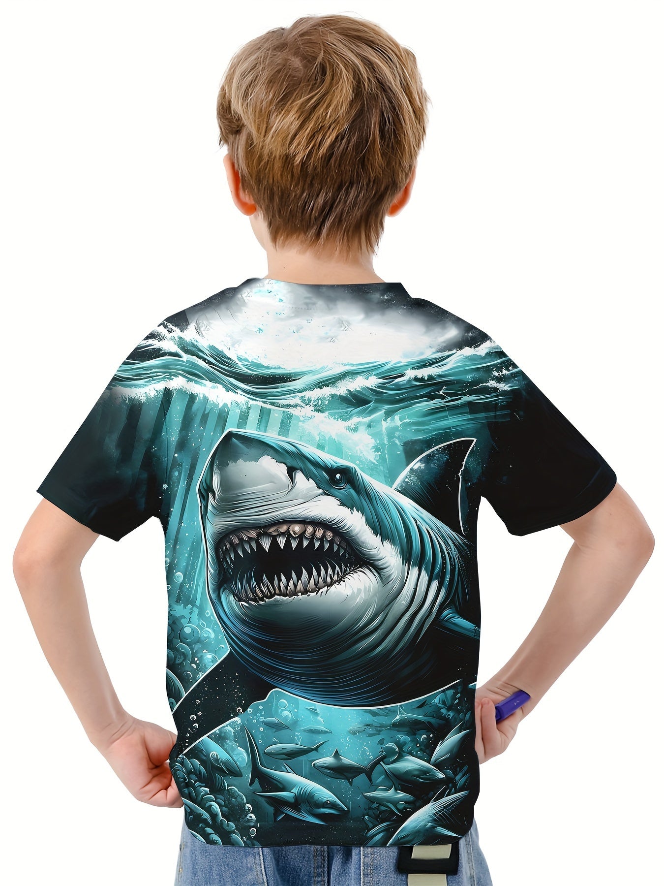 Shark 3D Print Boy's Casual Tees Short Sleeve Crew Neck Comfy T shirt