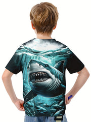 Shark 3D Print Boy's Casual Tees Short Sleeve Crew Neck Comfy T shirt