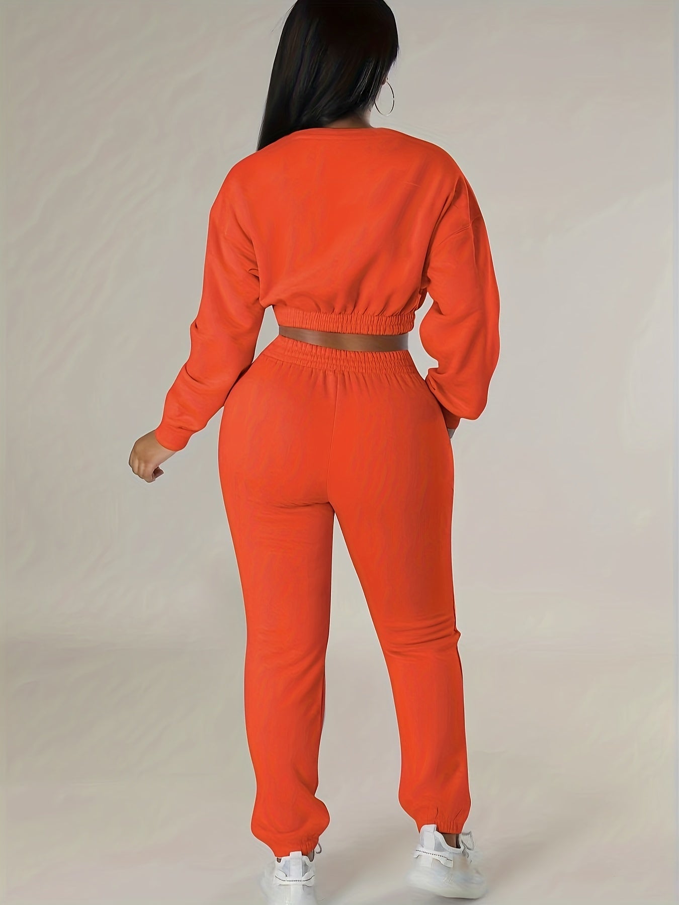 Casual Two Piece Set Crew Neck Long Sleeve Tops & Jogger Pants Outfit