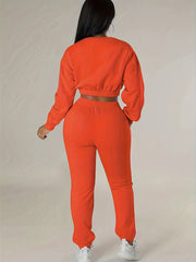 Casual Two Piece Set Crew Neck Long Sleeve Tops & Jogger Pants Outfit