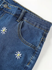 Women's Plus Daisy Embroidered Denim Shorts